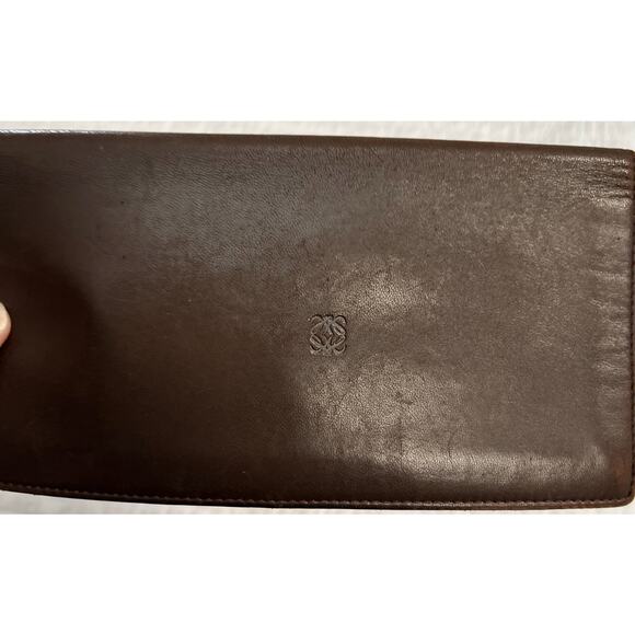 Vintage Loewe Brown Leather Long Bifold Wallet Card Holder - Picture 10 of 11